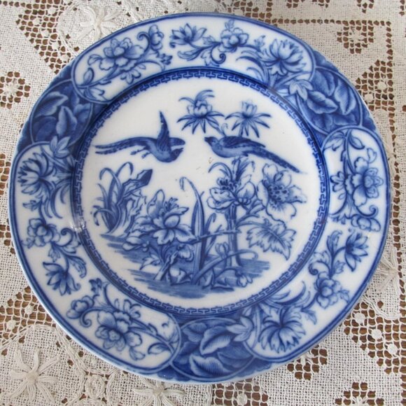 Beautiful Flow Blue Plate with Birds Cauldon England Flow Blue Aesthetic English - Picture 4 of 7